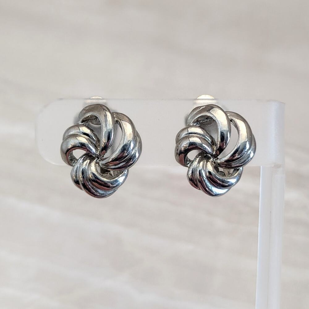 Vintage Clip On Earrings Stylish Silver Tone 7/8"